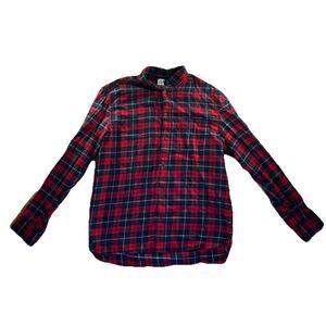 H & M Men’s Plaid Red & Blue Flannel Shirt Size Large 100% Cotton